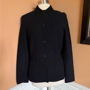 Caroll Paris Vintage Black Wool Jacket French Minimalist Blazer Coat 8 pockets